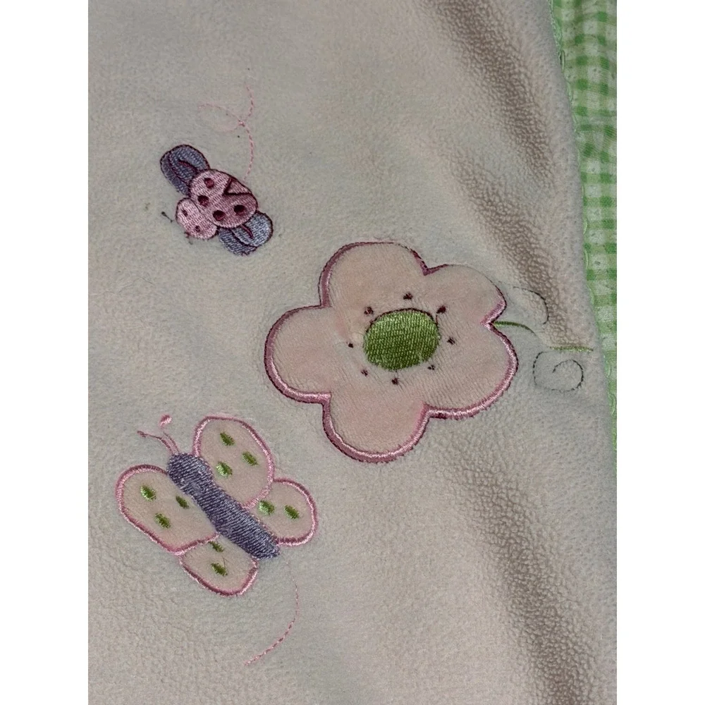 Baby Connection Pink Fleece Blanket Flower Butterfly Bee Gingham Trim BC3409G